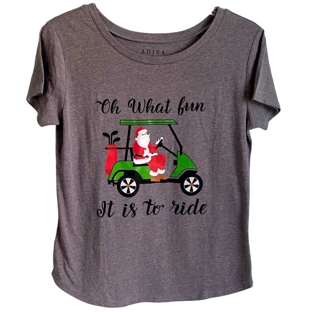 Adiva Oh What Fun It Is To Ride Santa Golf Cart Tee Women's Medium NEW